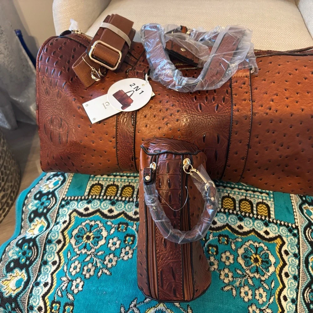 Vegan Ostrich Leather 2 in 1 Duffle Bag